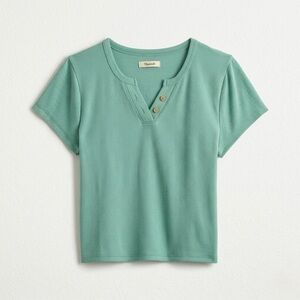 Madewell Waffle Knit Split-Neck Henley Tee in Mint - Women - XL